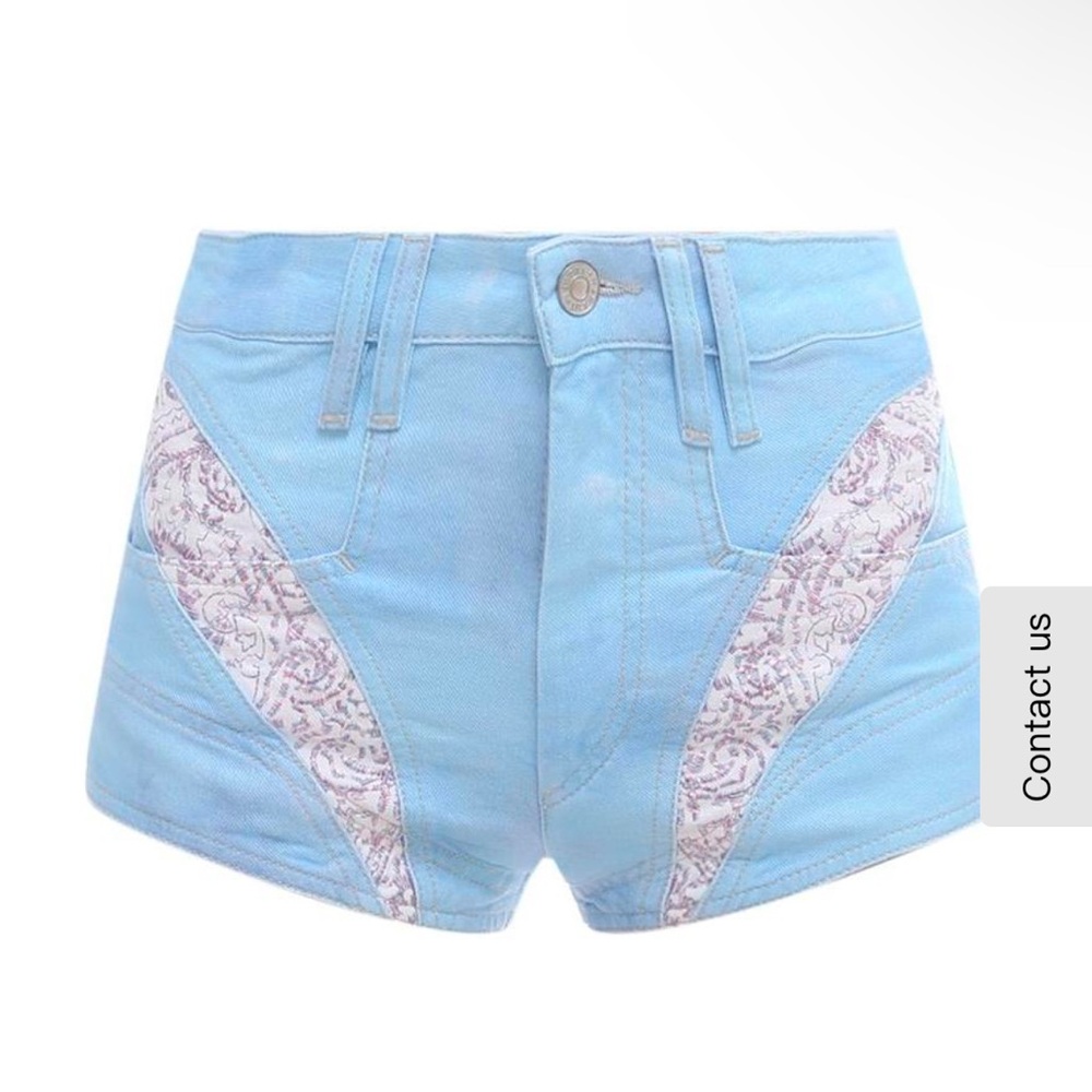 NWT Isabel Marant Neida Quilted blue purple Panel Denim BOHO micro Shorts
